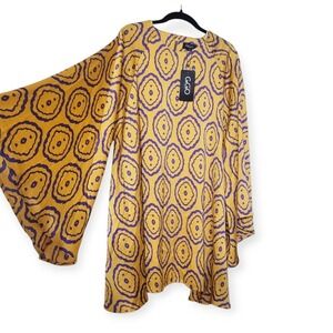 GiGio USA Womens L NWT Golden Yellow - Purple- Flare Mandala Dress Boho Festival